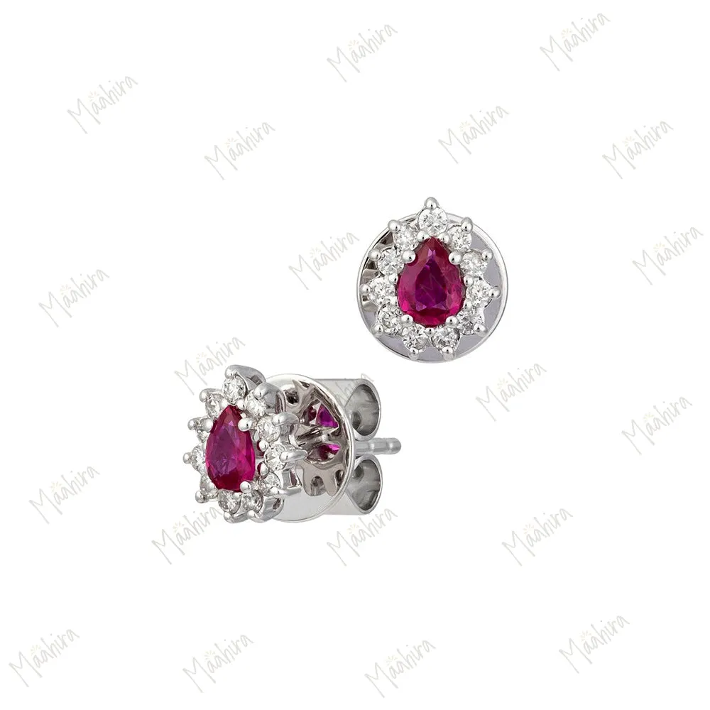 Pear Shape Ruby And Diamond Studs