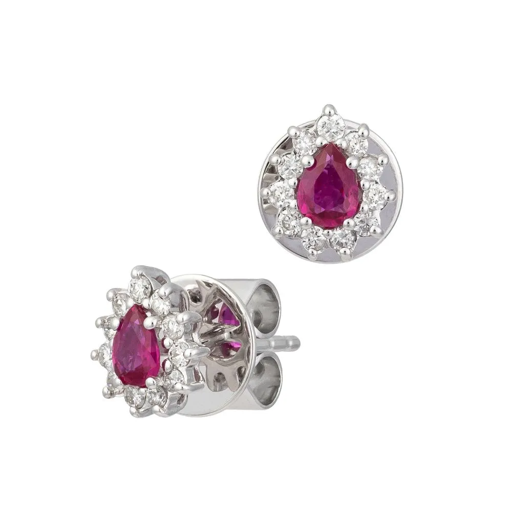 Pear Shape Ruby And Diamond Studs
