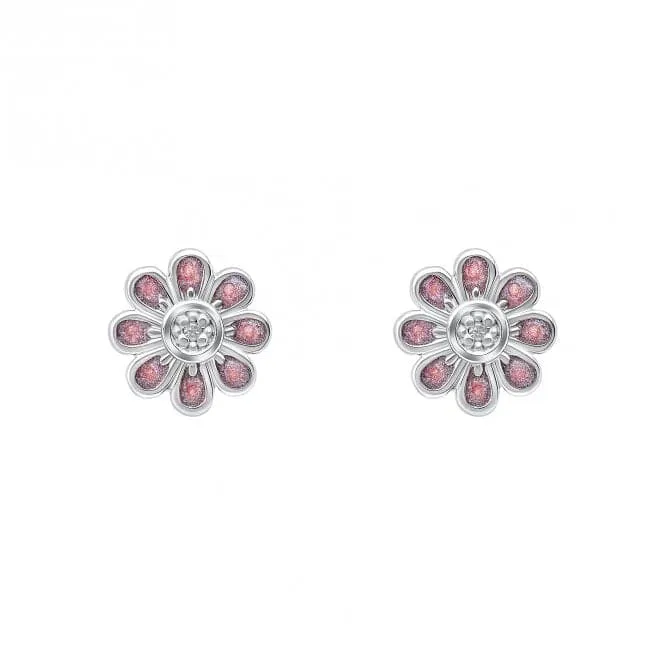 Pink Flower Stud Earrings with Diamond E6432