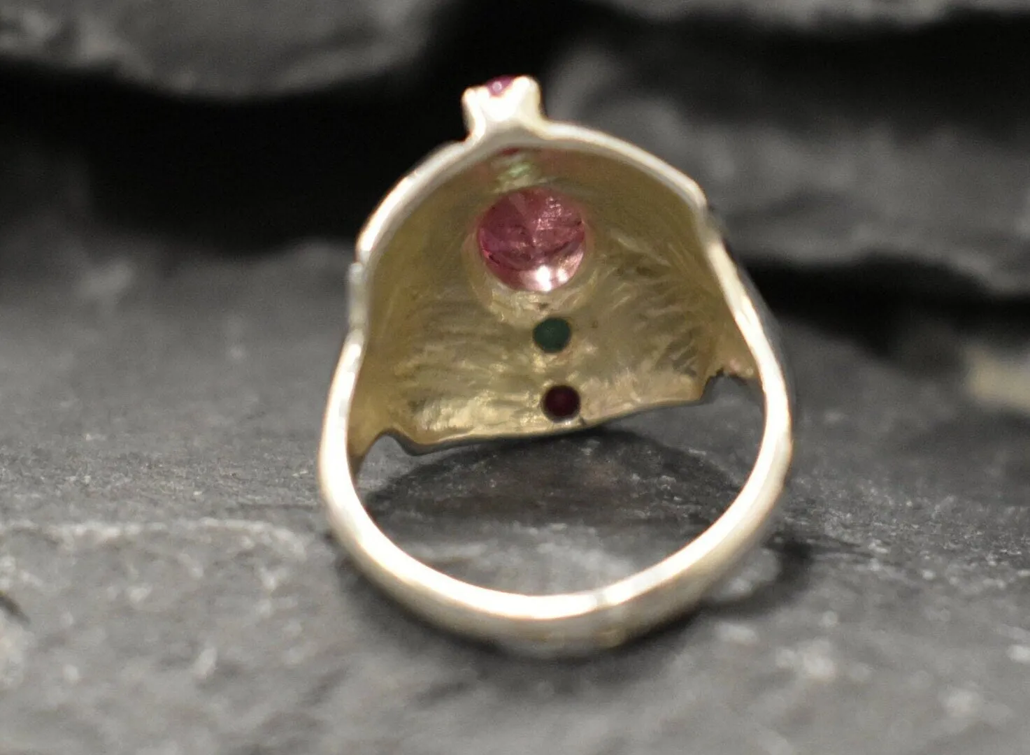 Pink Tourmaline Ring - Multistone Boho Ring - Chunky Vintage Ring