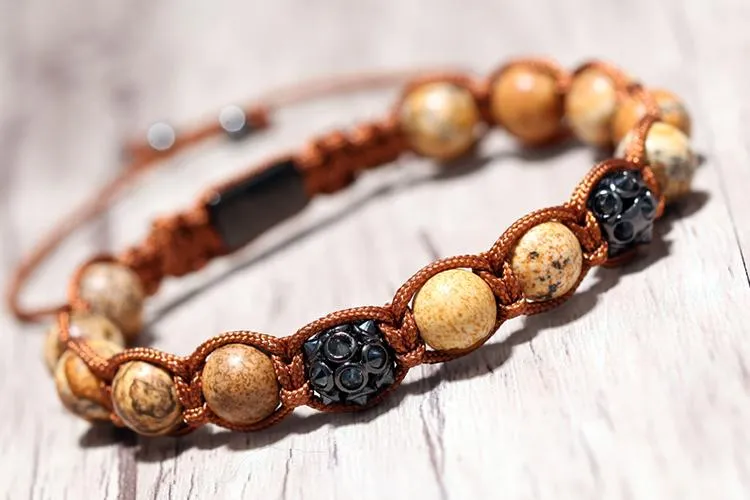 Polished Boulder Opal &amp Cat's Eye Apatite Braided Bracelet