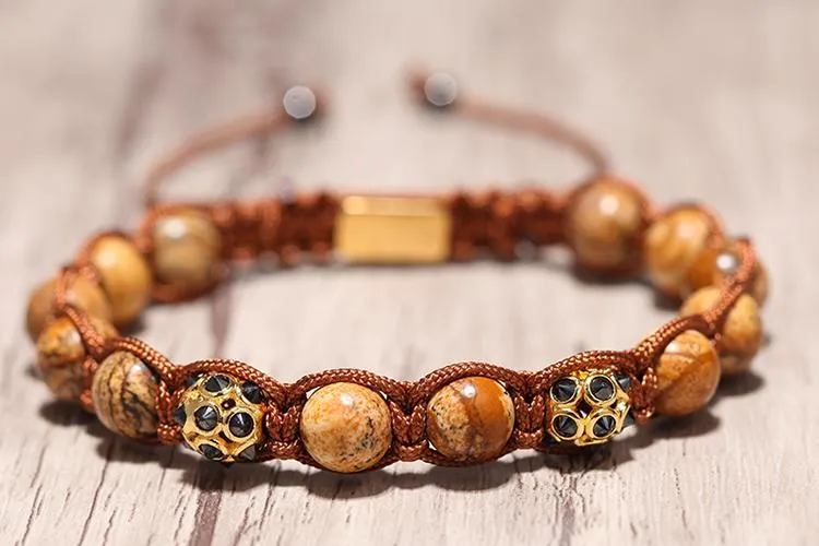 Polished Boulder Opal &amp Cat's Eye Apatite Braided Bracelet