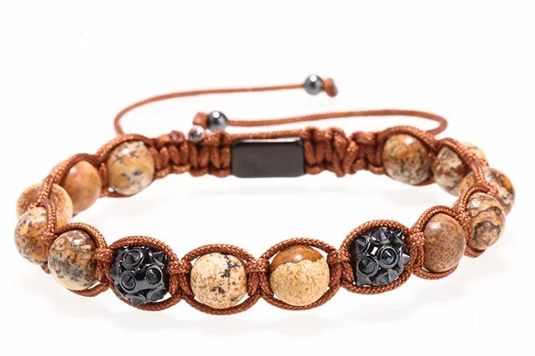 Polished Boulder Opal &amp Cat's Eye Apatite Braided Bracelet