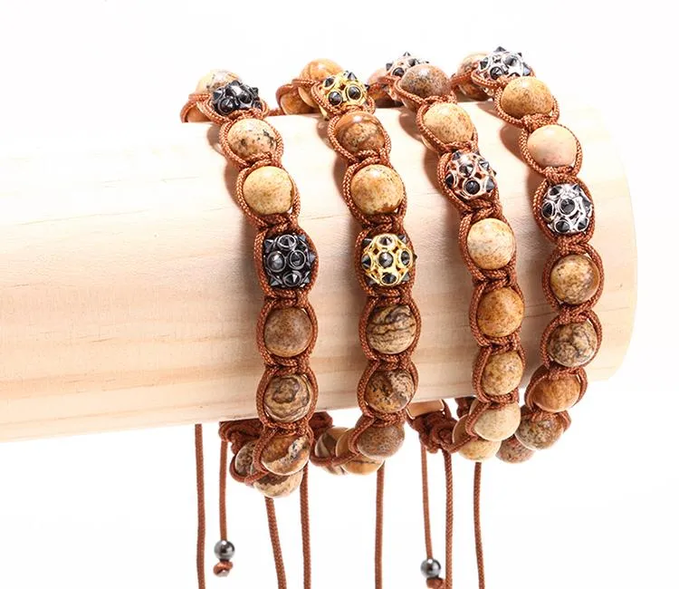 Polished Boulder Opal &amp Cat's Eye Apatite Braided Bracelet