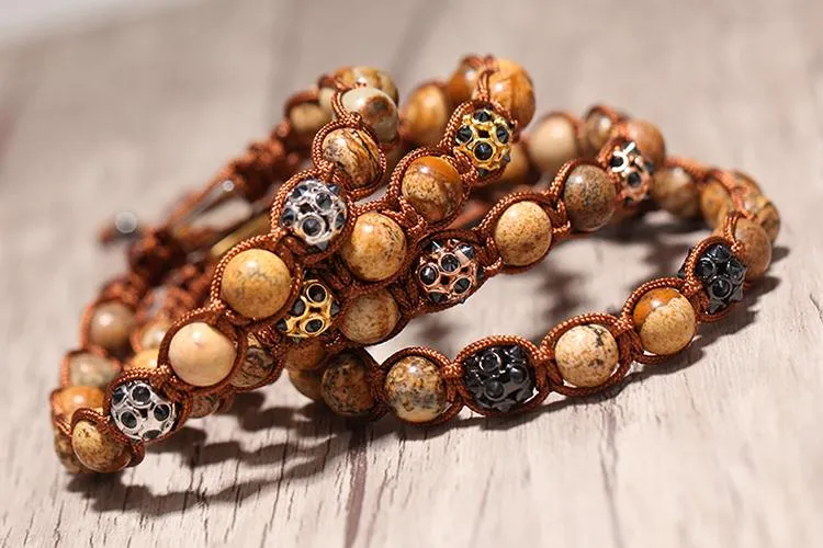 Polished Boulder Opal &amp Cat's Eye Apatite Braided Bracelet