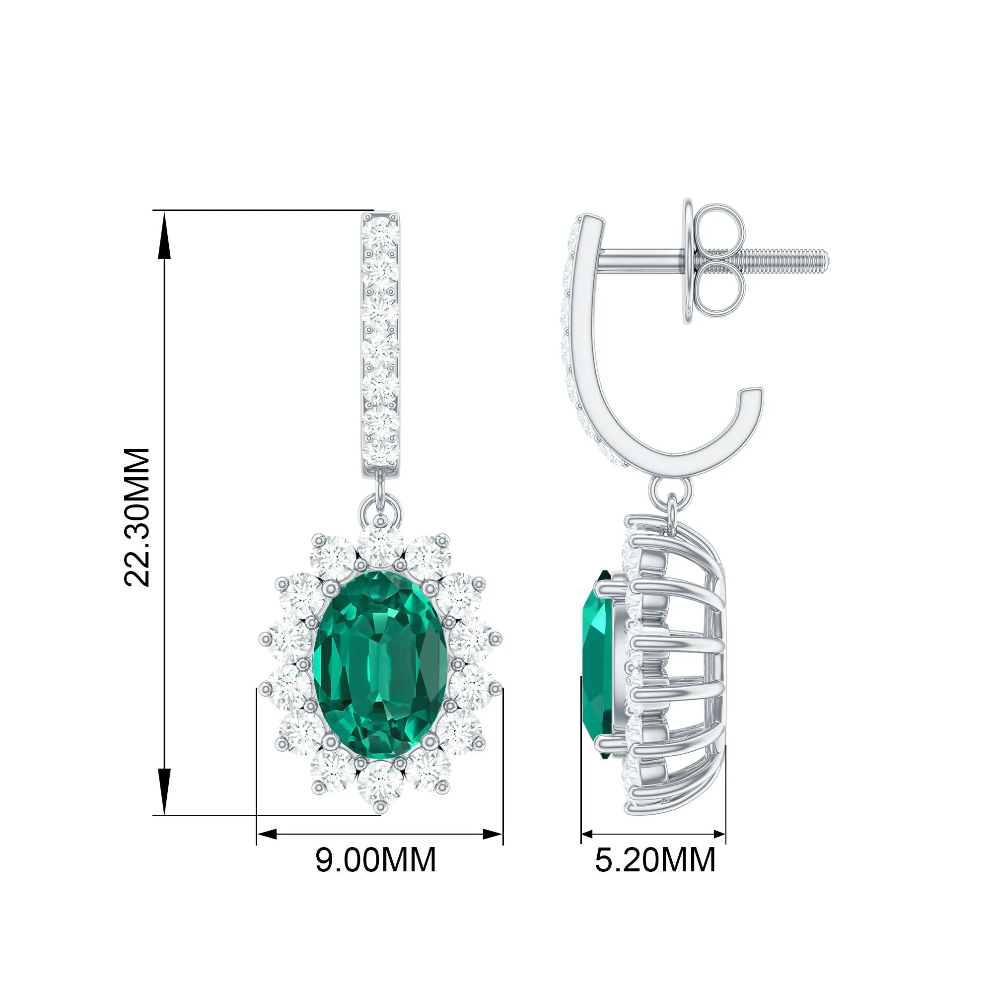 Princess Diana Inspired Lab Grown Emerald Drop Earrings With Moissanite