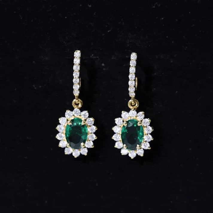 Princess Diana Inspired Lab Grown Emerald Drop Earrings With Moissanite