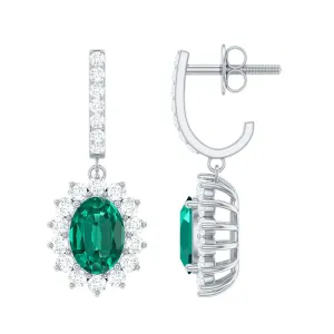 Princess Diana Inspired Lab Grown Emerald Drop Earrings With Moissanite