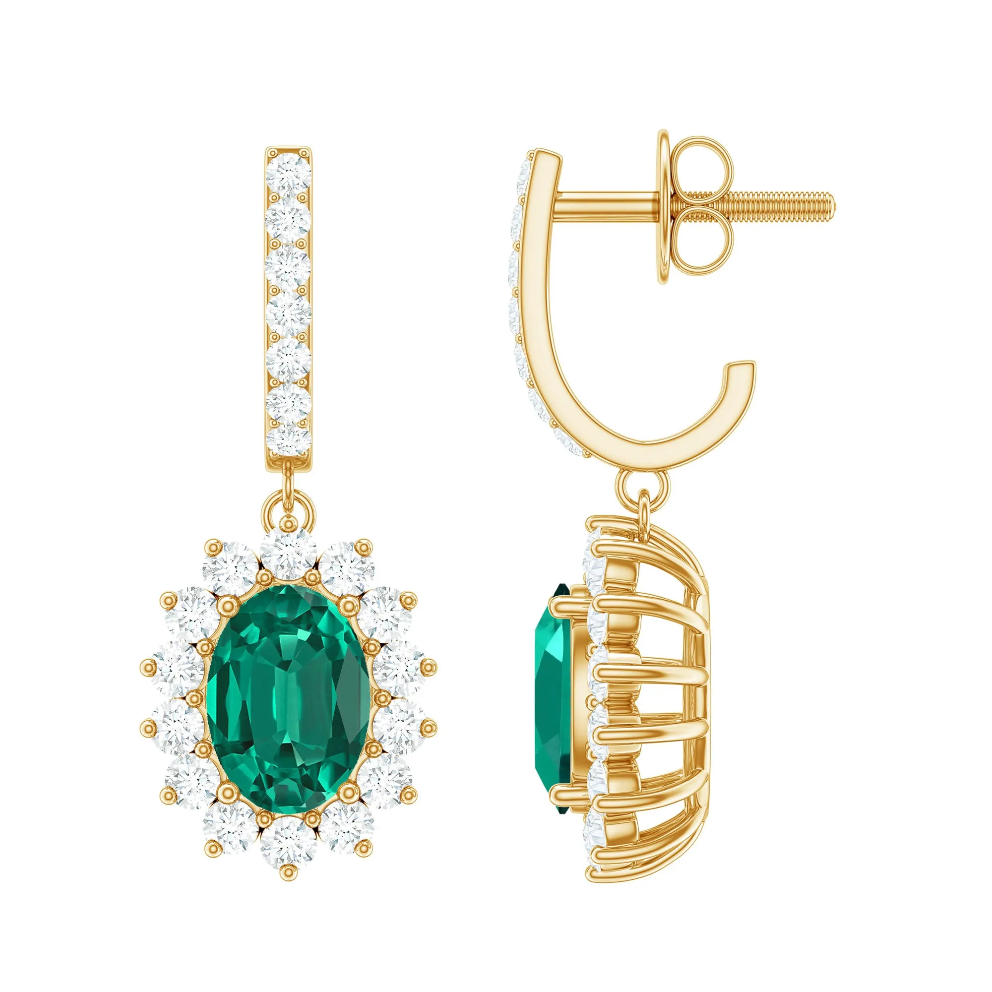 Princess Diana Inspired Lab Grown Emerald Drop Earrings With Moissanite