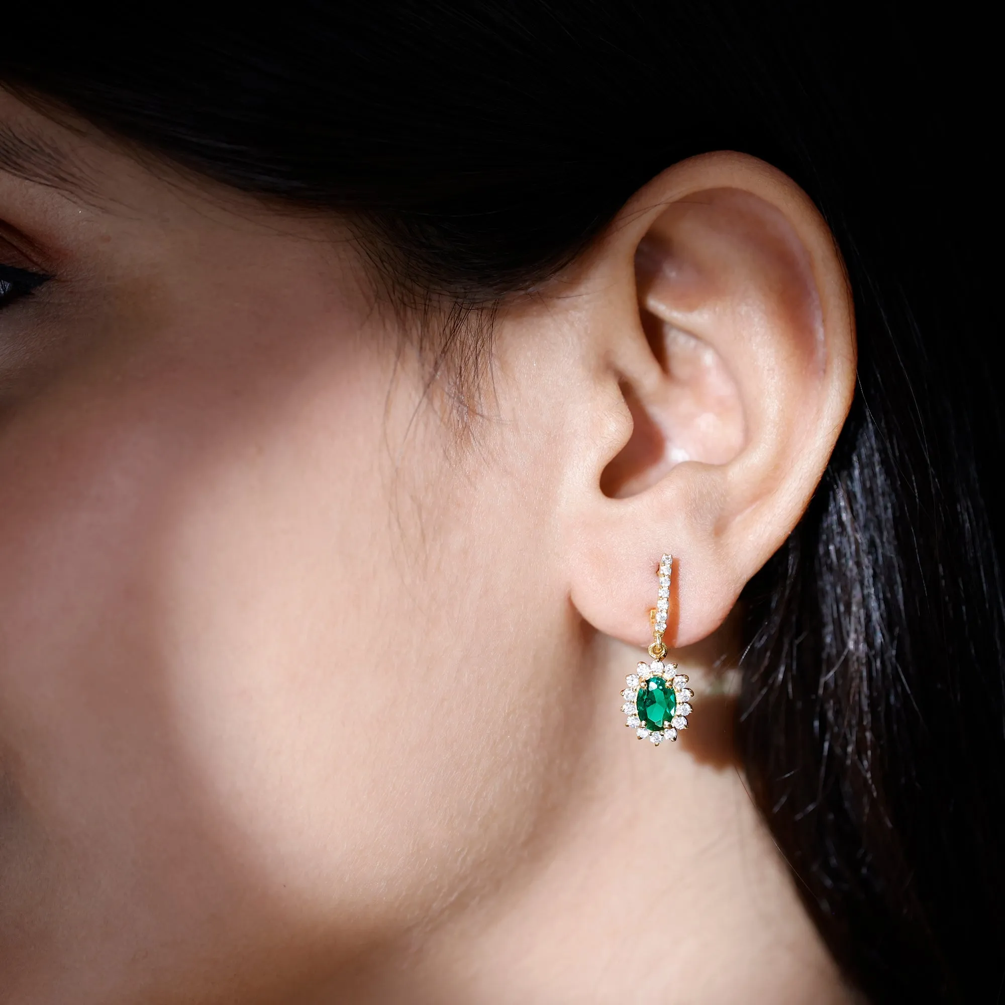 Princess Diana Inspired Lab Grown Emerald Drop Earrings With Moissanite
