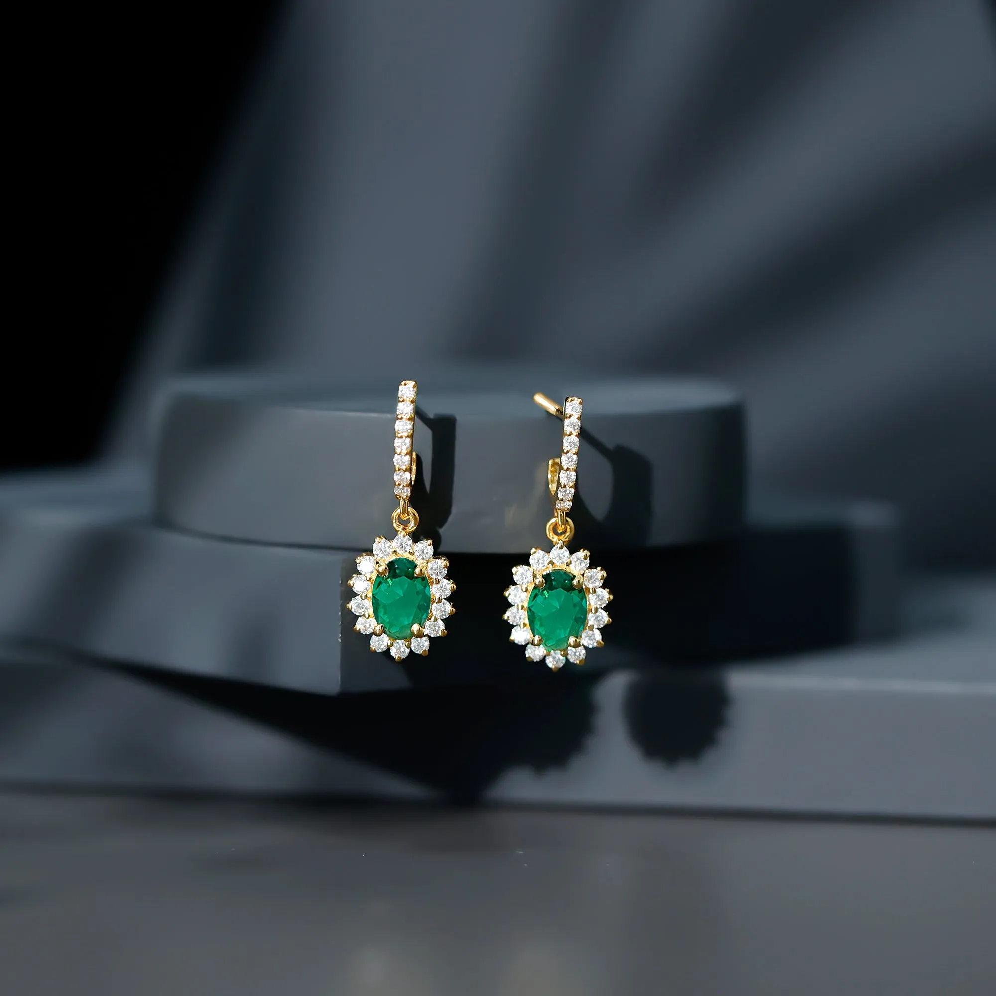 Princess Diana Inspired Lab Grown Emerald Drop Earrings With Moissanite