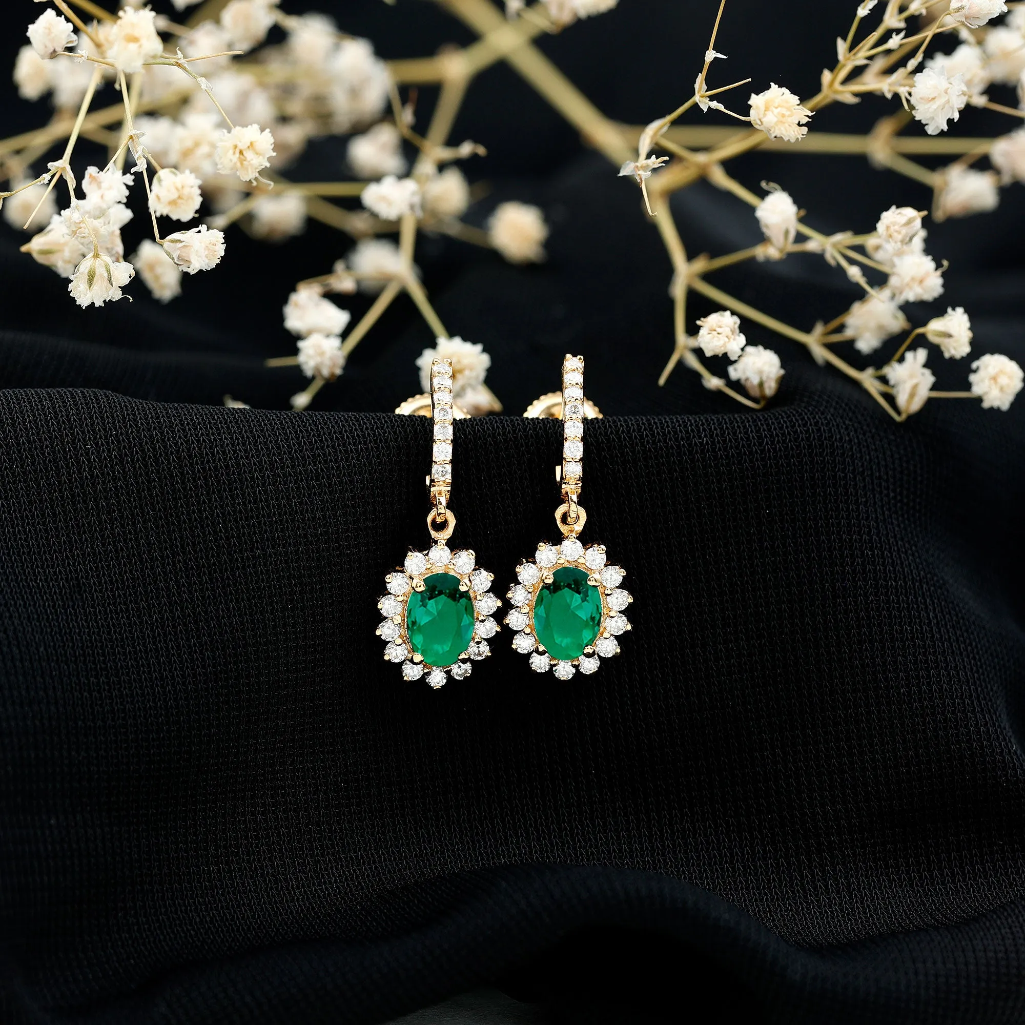 Princess Diana Inspired Lab Grown Emerald Drop Earrings With Moissanite