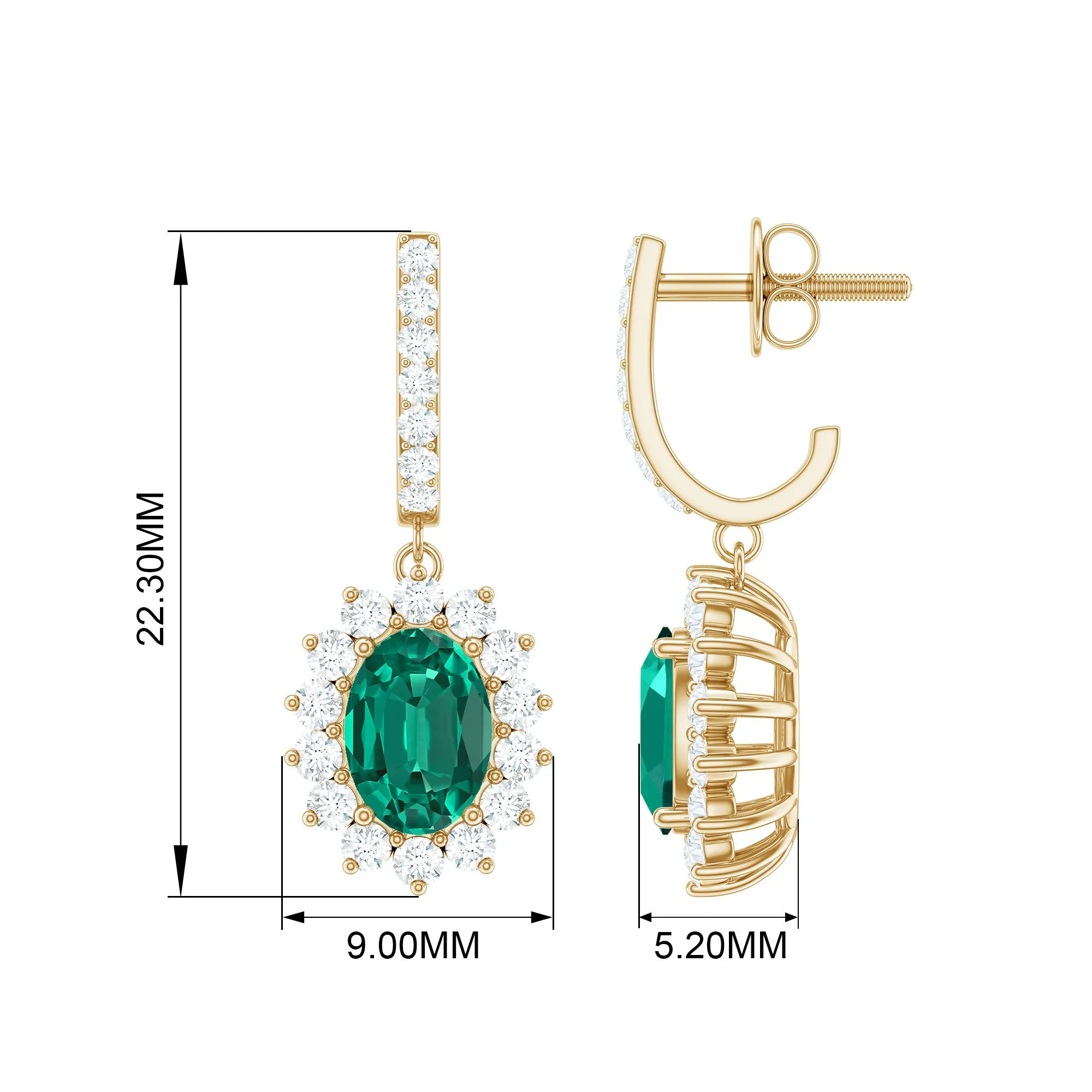 Princess Diana Inspired Lab Grown Emerald Drop Earrings With Moissanite