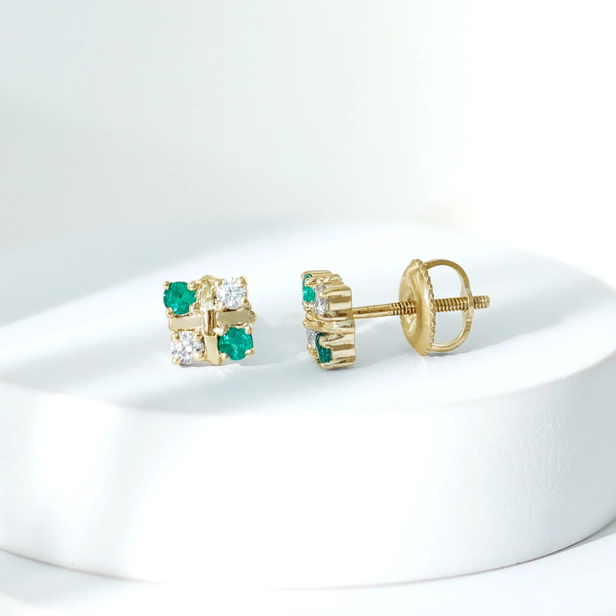 Real Emerald and Moissanite Stud Earrings