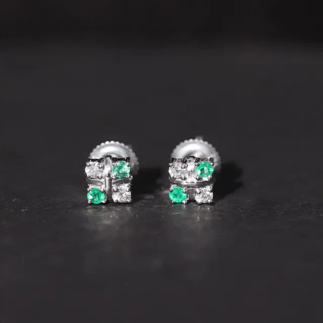 Real Emerald and Moissanite Stud Earrings