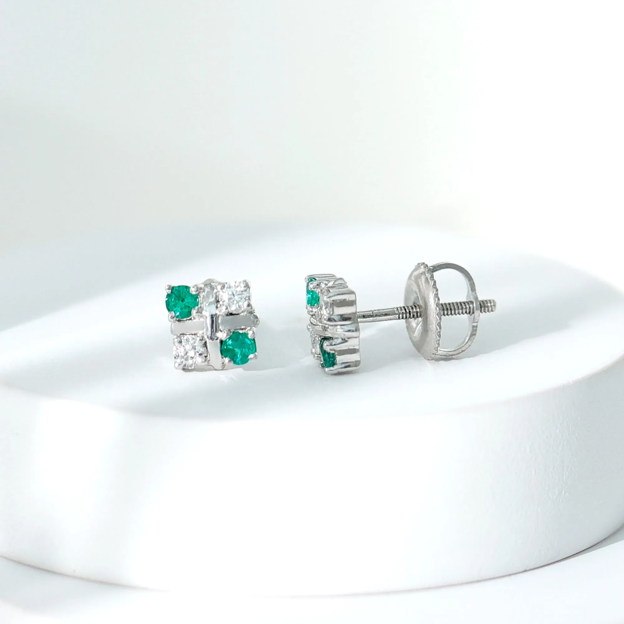 Real Emerald and Moissanite Stud Earrings
