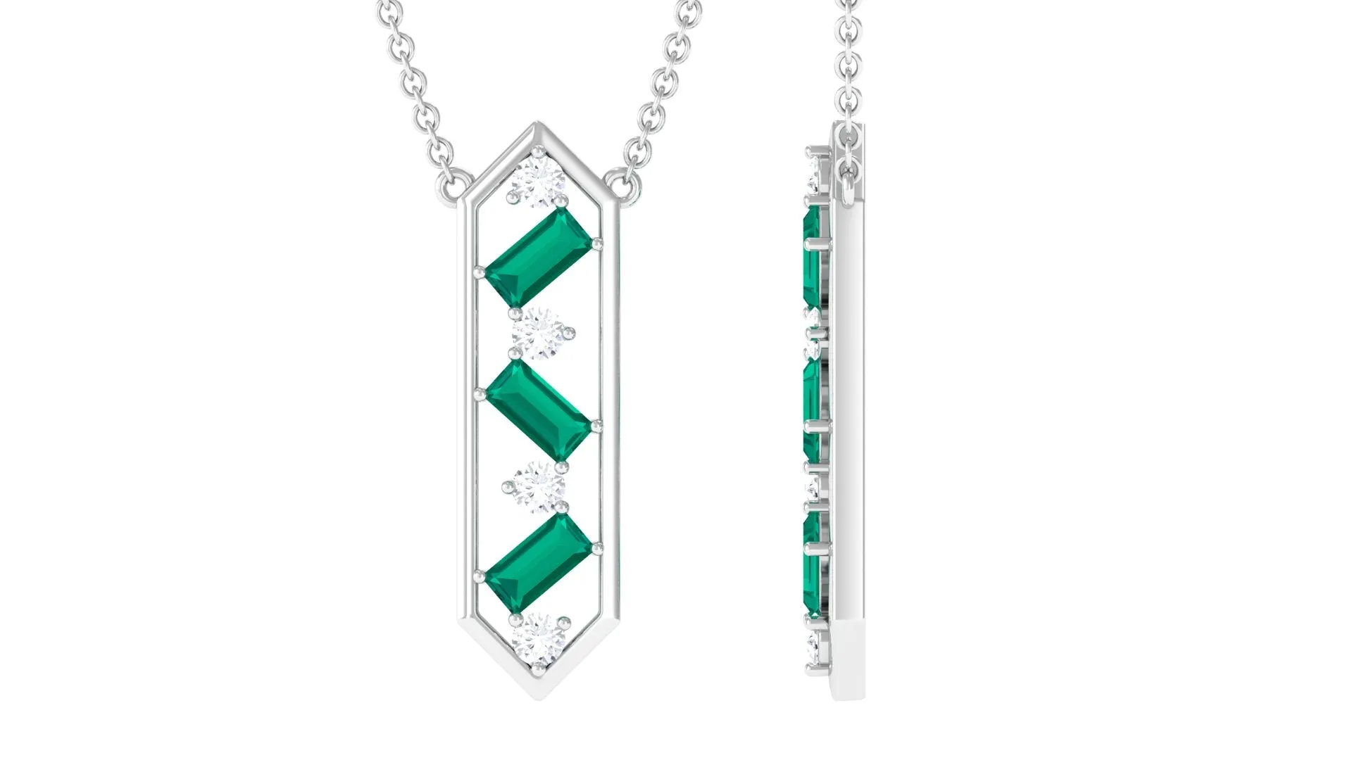 Real Emerald Geometric Dangle Necklace with Diamond