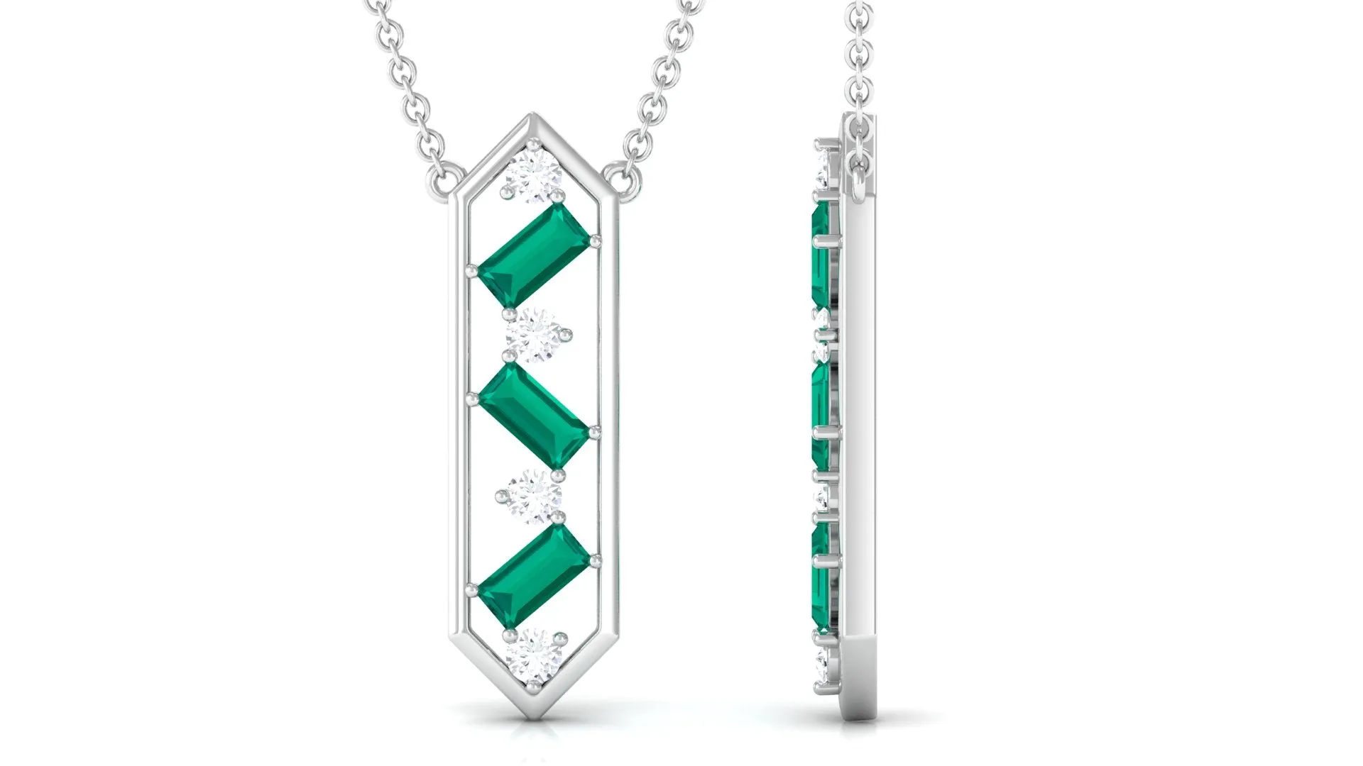 Real Emerald Geometric Dangle Necklace with Diamond