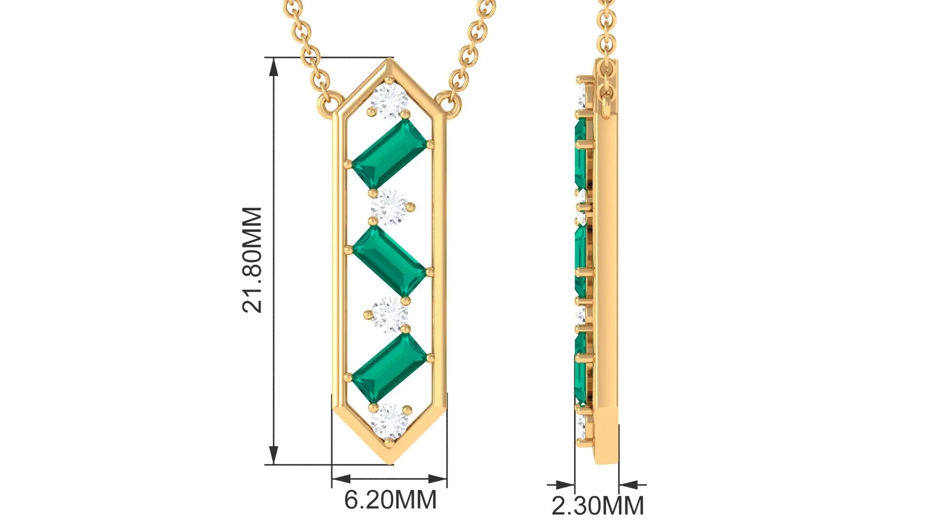 Real Emerald Geometric Dangle Necklace with Diamond