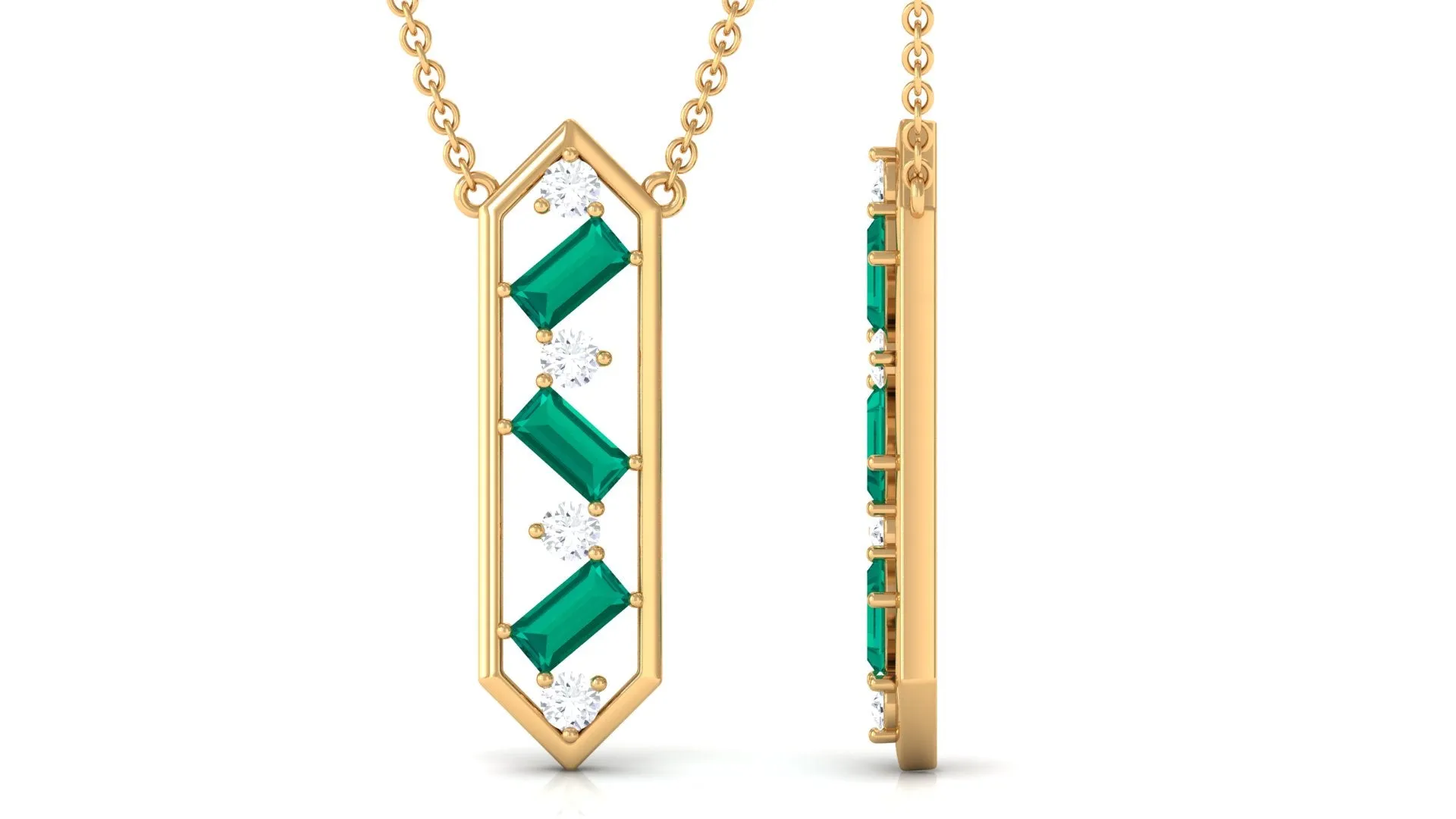 Real Emerald Geometric Dangle Necklace with Diamond