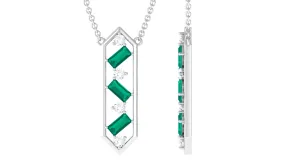 Real Emerald Geometric Dangle Necklace with Diamond