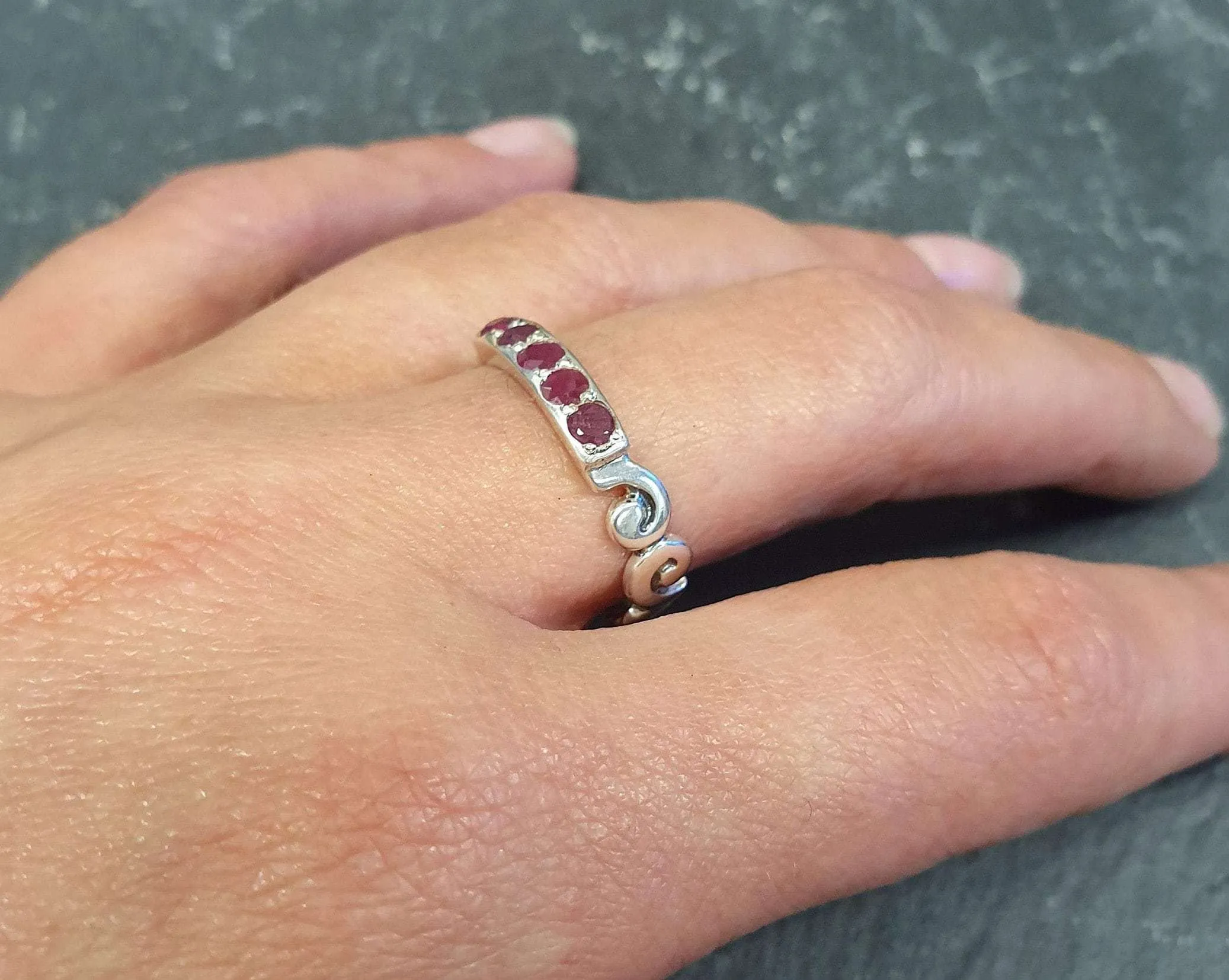 Red Bar Band - Natural Ruby Ring, July Birthstone Ring