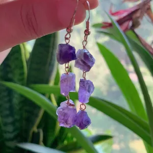 Reiki Healing Small Raw Rock Mineral Stone Long Tassel Quartz Earrings Natural Amethysts Crystal Quartz Dangle Earrings