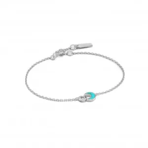 Rhodium Tidal Turquoise Crescent Link Bracelet B027-03H