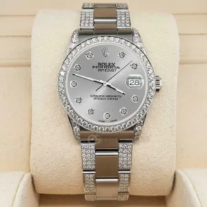 Rolex Datejust 31mm 3.5ct Diamond Bezel/Lugs/Bracelet/Grey Dial Steel Watch TFJ-142508804