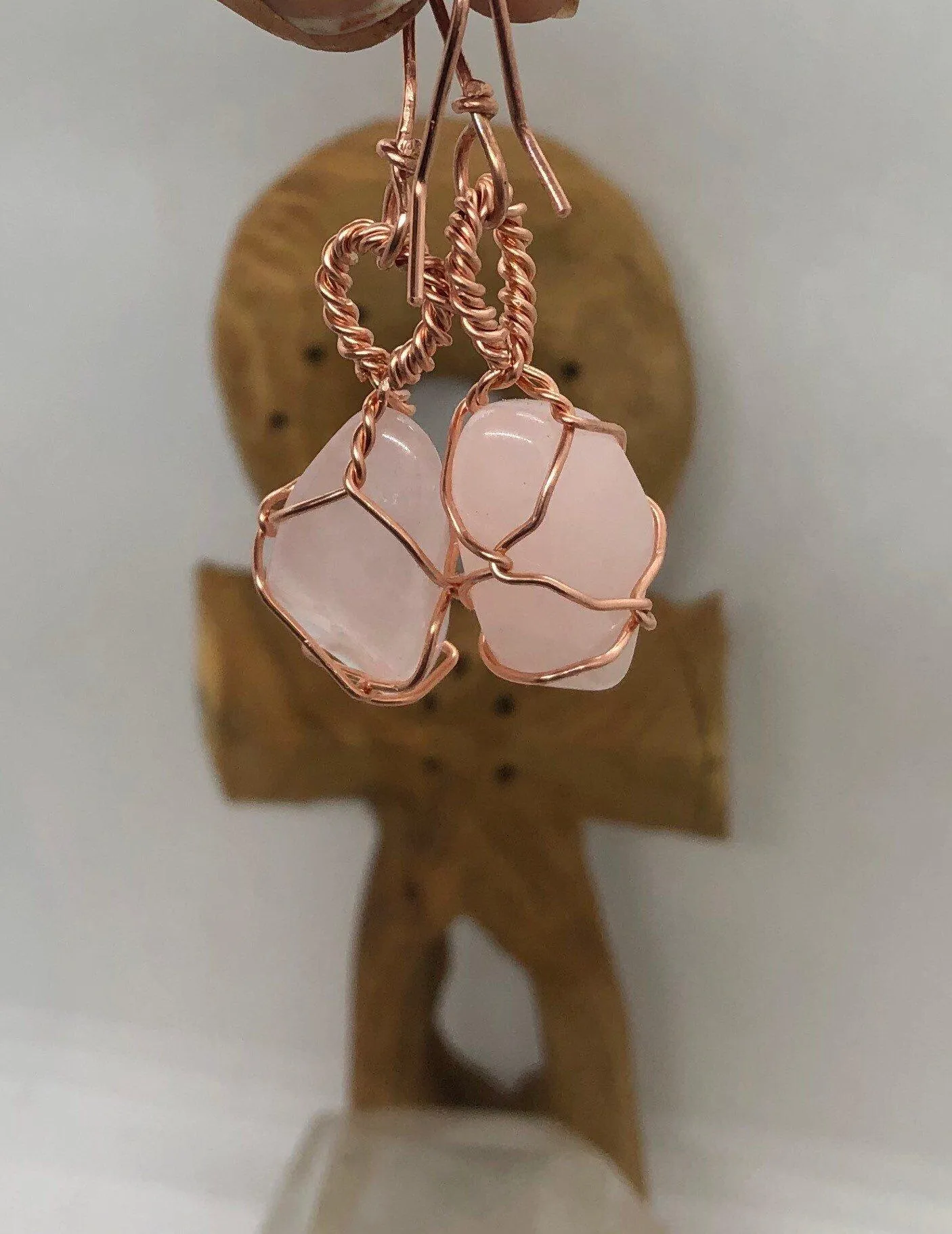 Rose Quartz Copper Wirewrapped Earrings