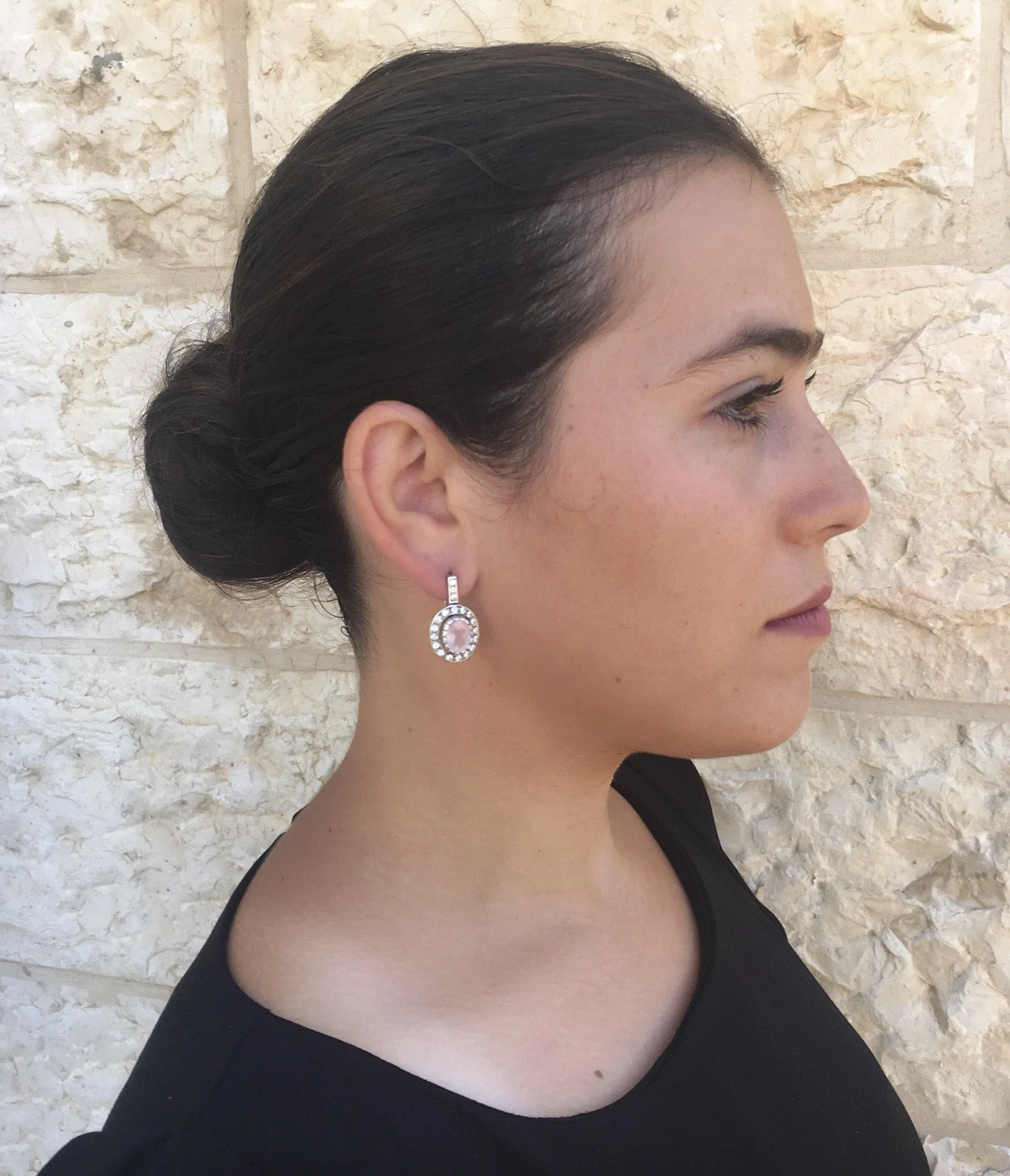 Rose Quartz Earrings - Victorian Rose Quartz Studs - Pink Vintage Earrings