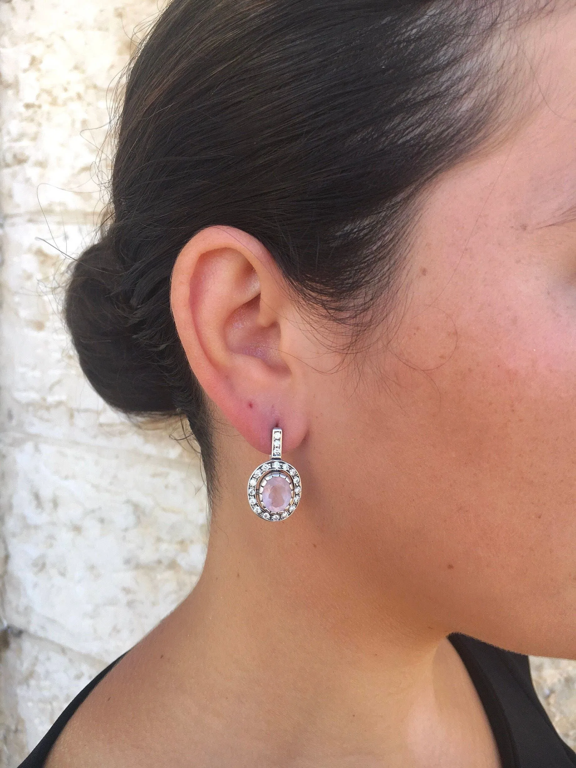 Rose Quartz Earrings - Victorian Rose Quartz Studs - Pink Vintage Earrings