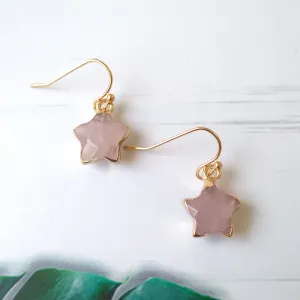 Rose Quartz Star Single Drop Earrings