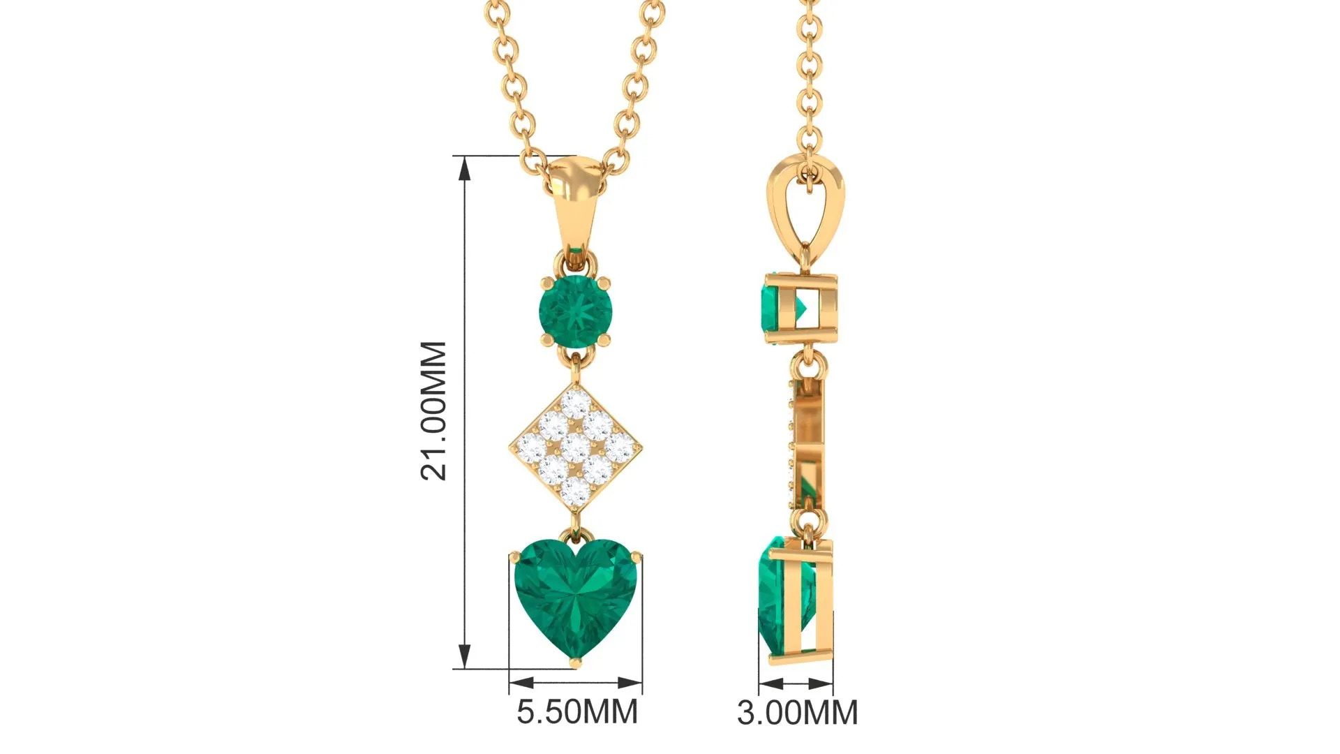 Round and Heart Shape Emerald Dangle Pendant with Diamond