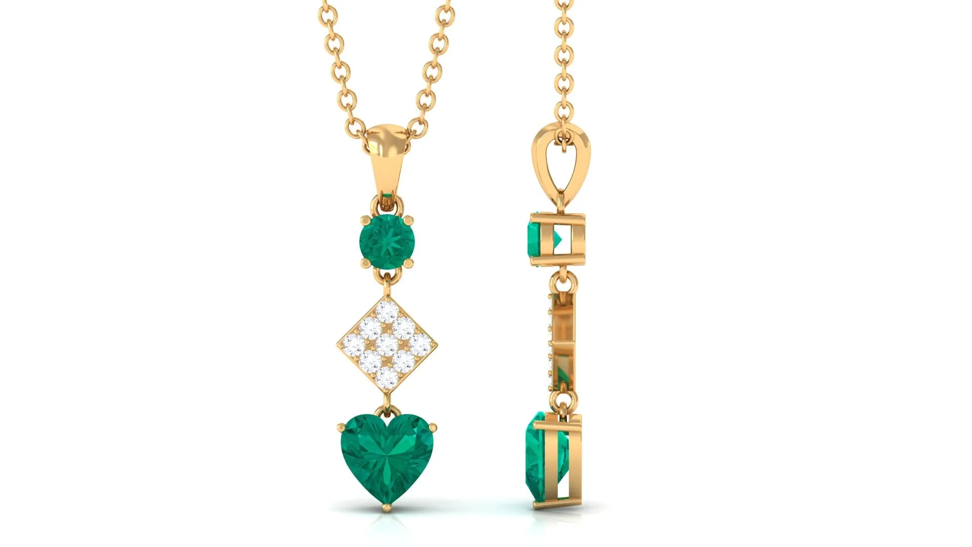 Round and Heart Shape Emerald Dangle Pendant with Diamond
