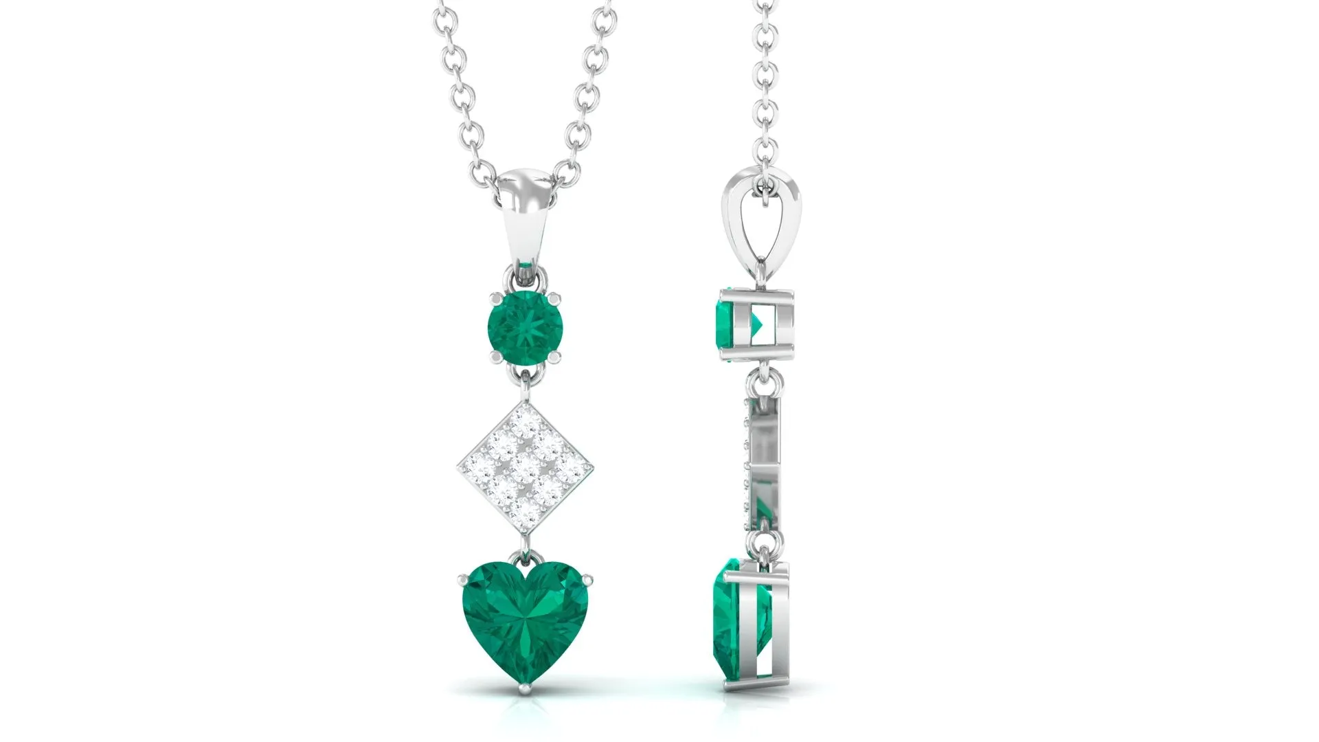 Round and Heart Shape Emerald Dangle Pendant with Diamond