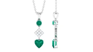 Round and Heart Shape Emerald Dangle Pendant with Diamond