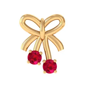 Round Created Ruby Gold Bow Cartilage Earring