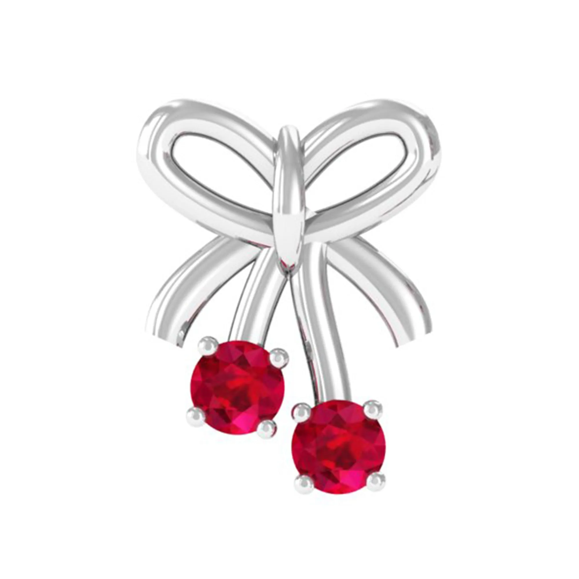 Round Created Ruby Gold Bow Cartilage Earring
