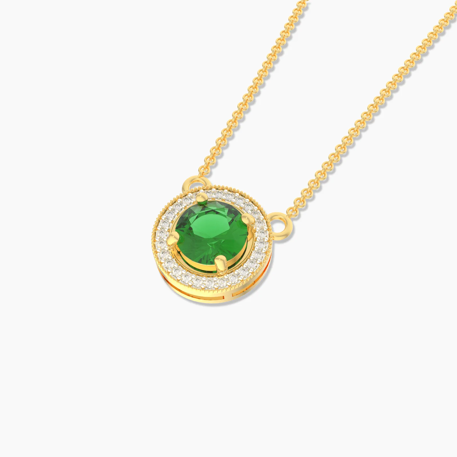 Round Emerald And Diamond Pendant Necklace