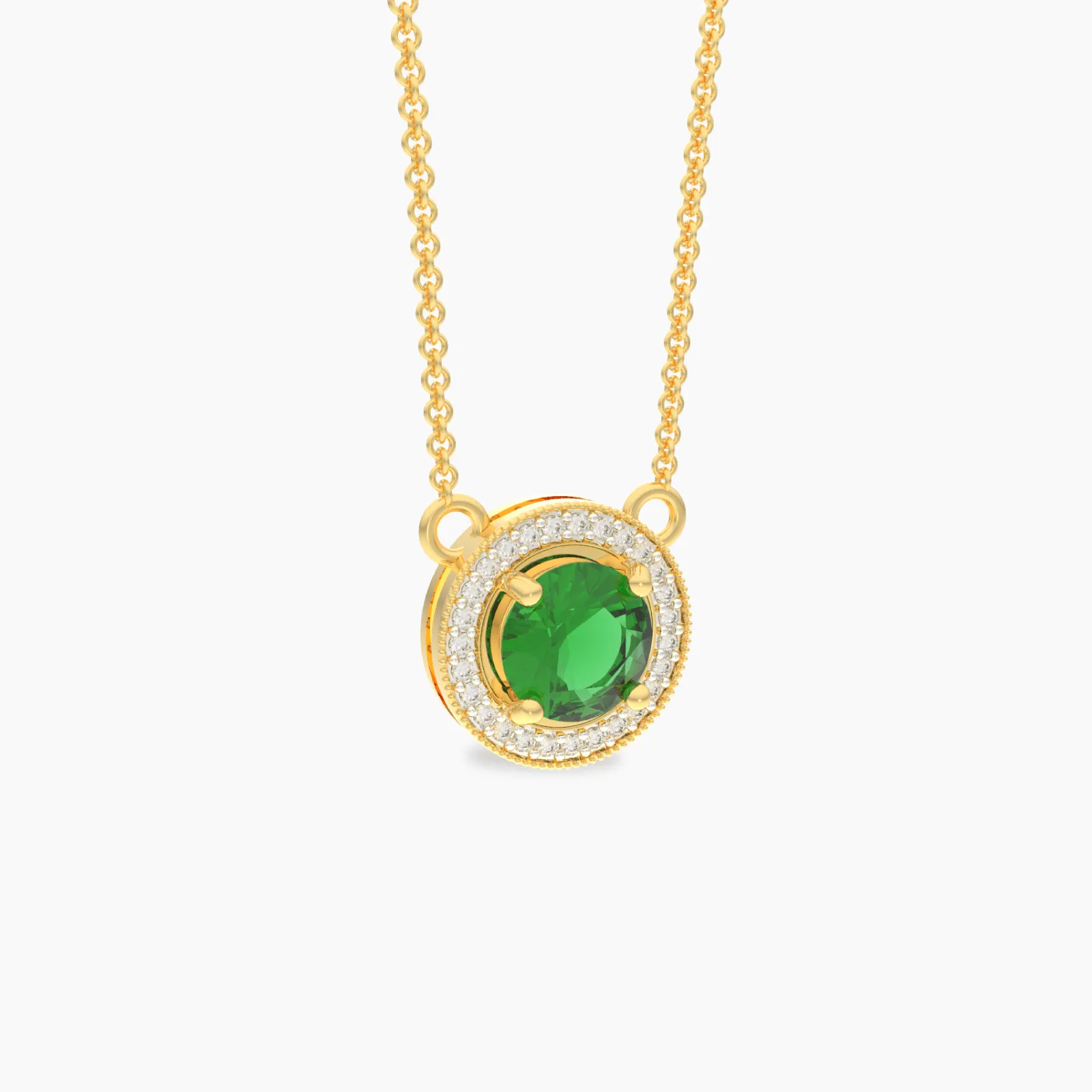 Round Emerald And Diamond Pendant Necklace