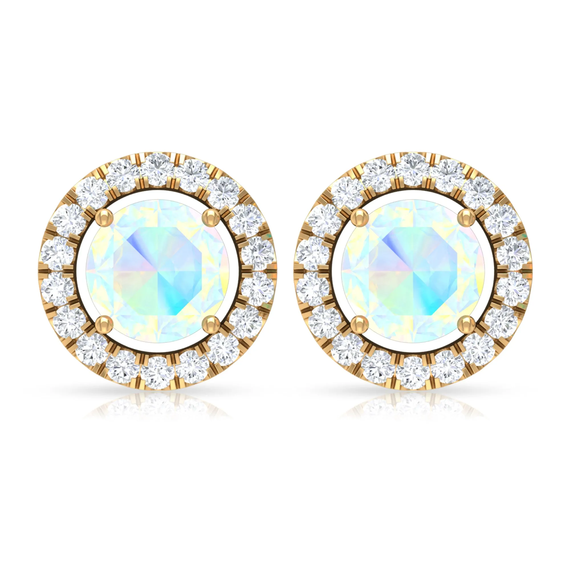 Round Ethiopian Opal and Diamond Halo Stud Earrings
