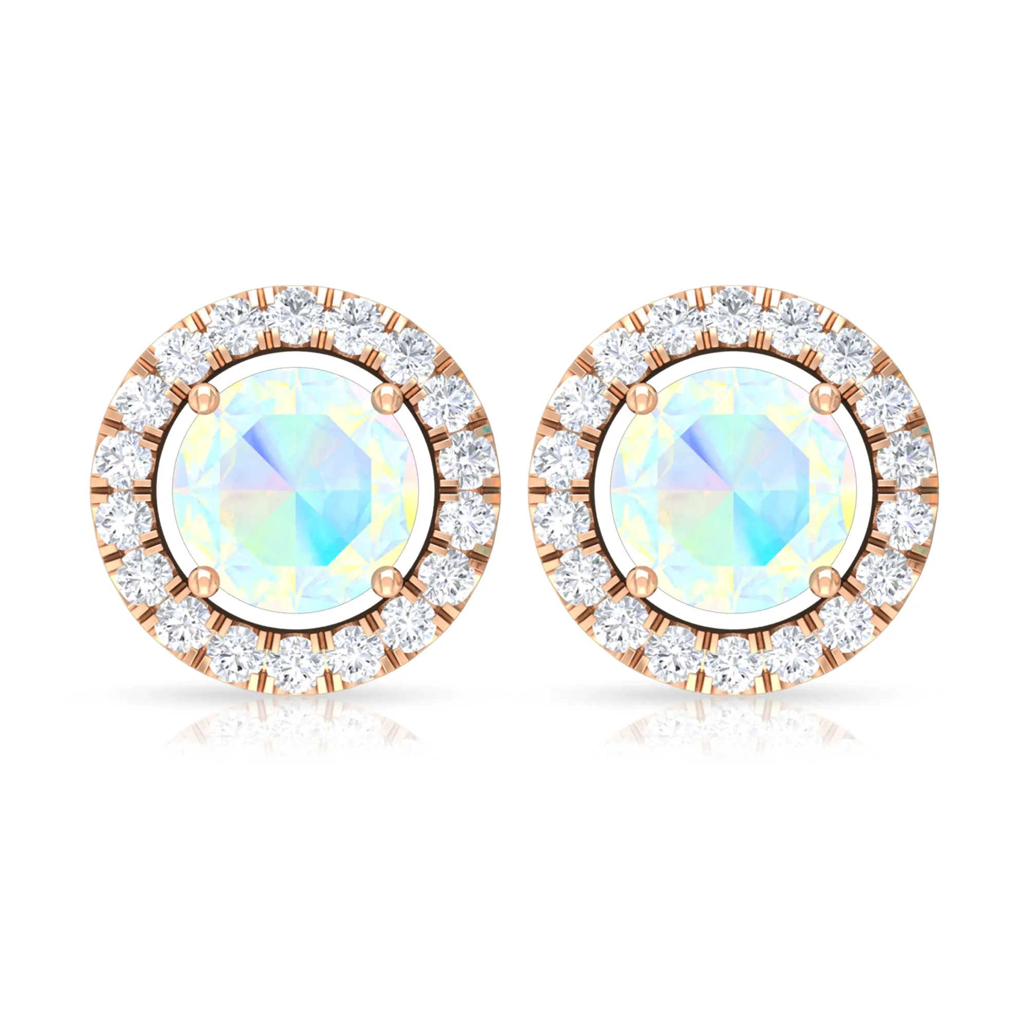 Round Ethiopian Opal and Diamond Halo Stud Earrings