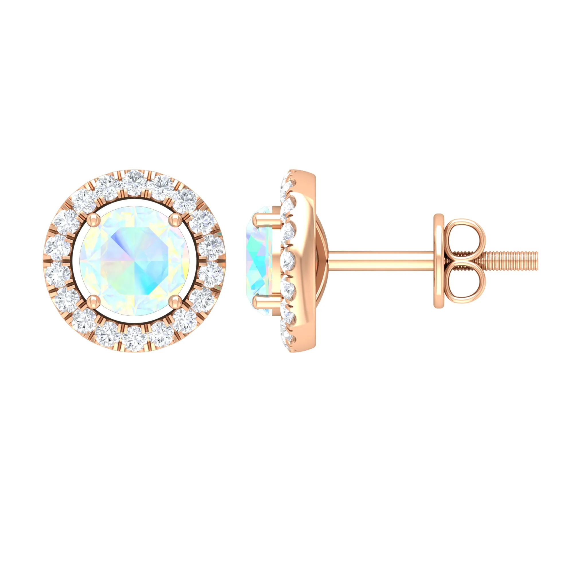 Round Ethiopian Opal and Diamond Halo Stud Earrings
