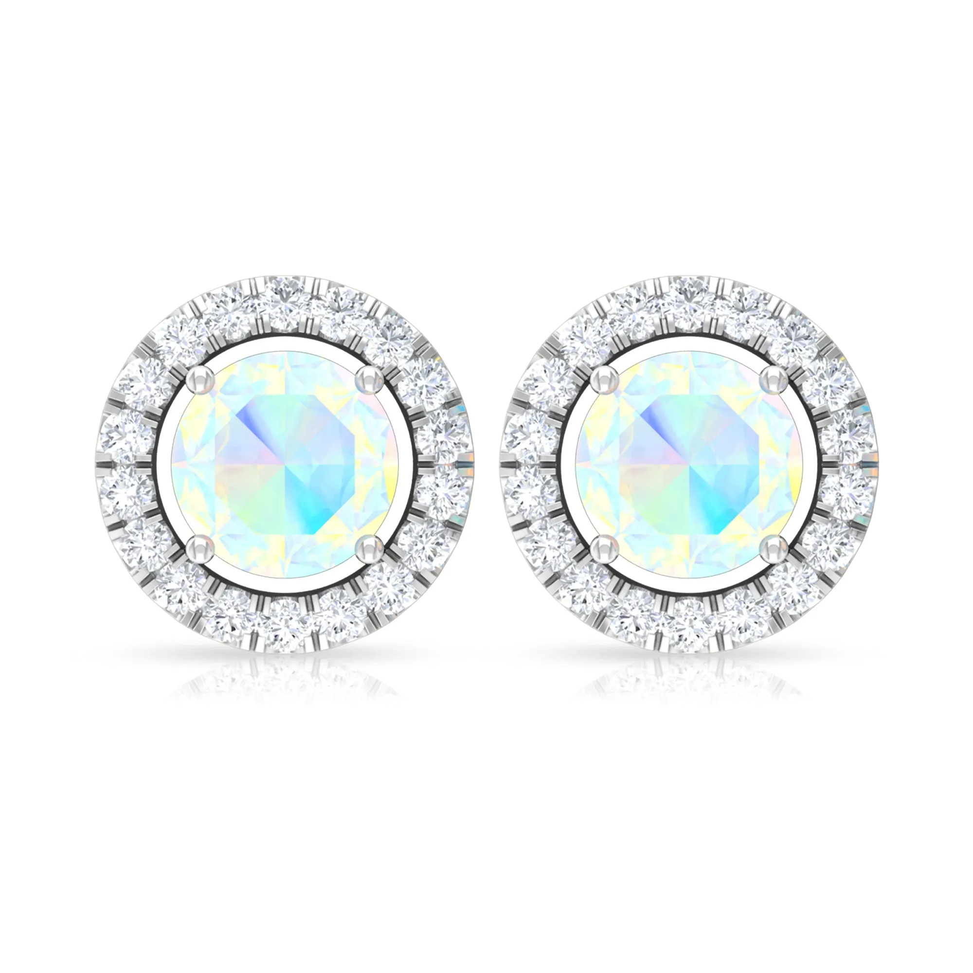 Round Ethiopian Opal and Diamond Halo Stud Earrings