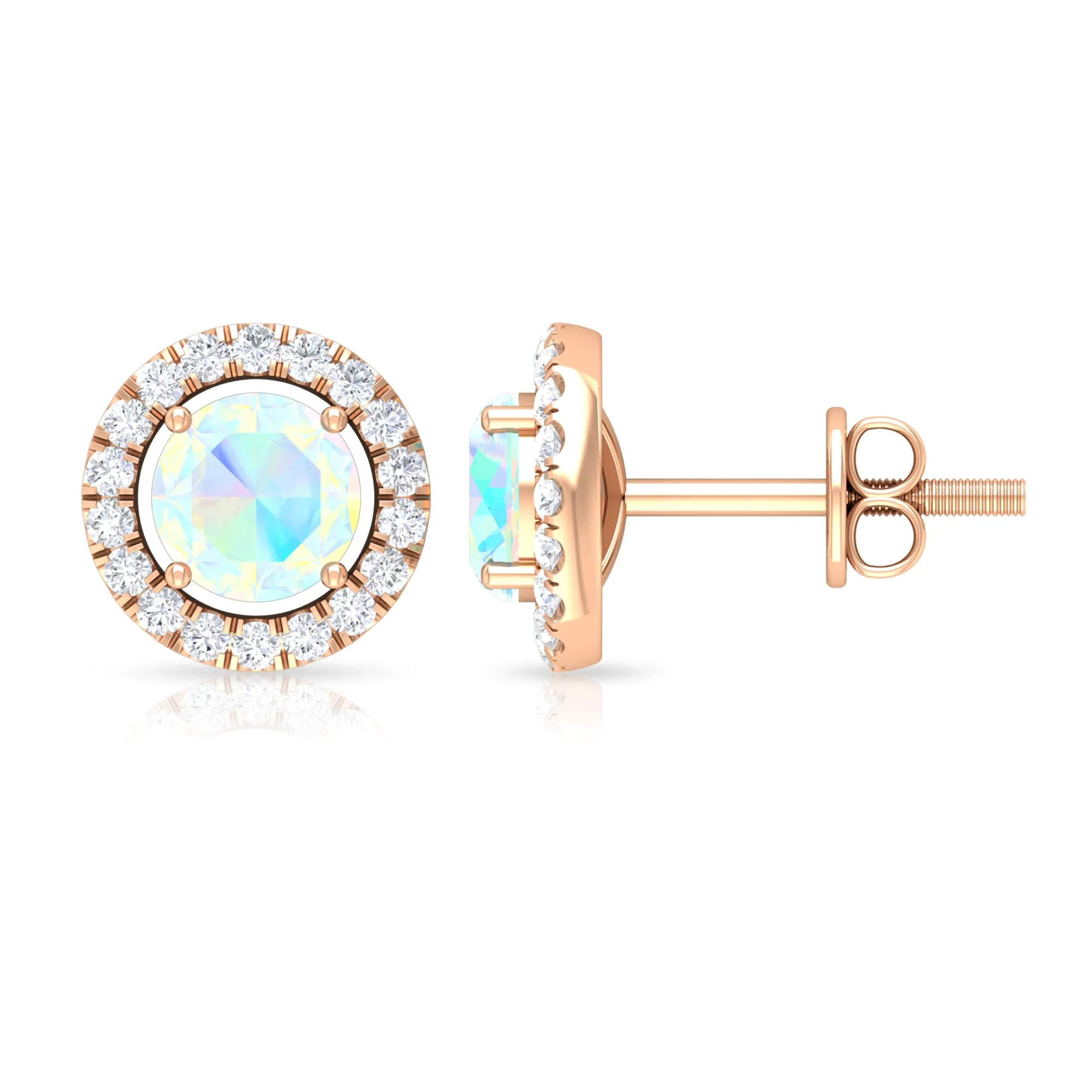 Round Ethiopian Opal and Diamond Halo Stud Earrings