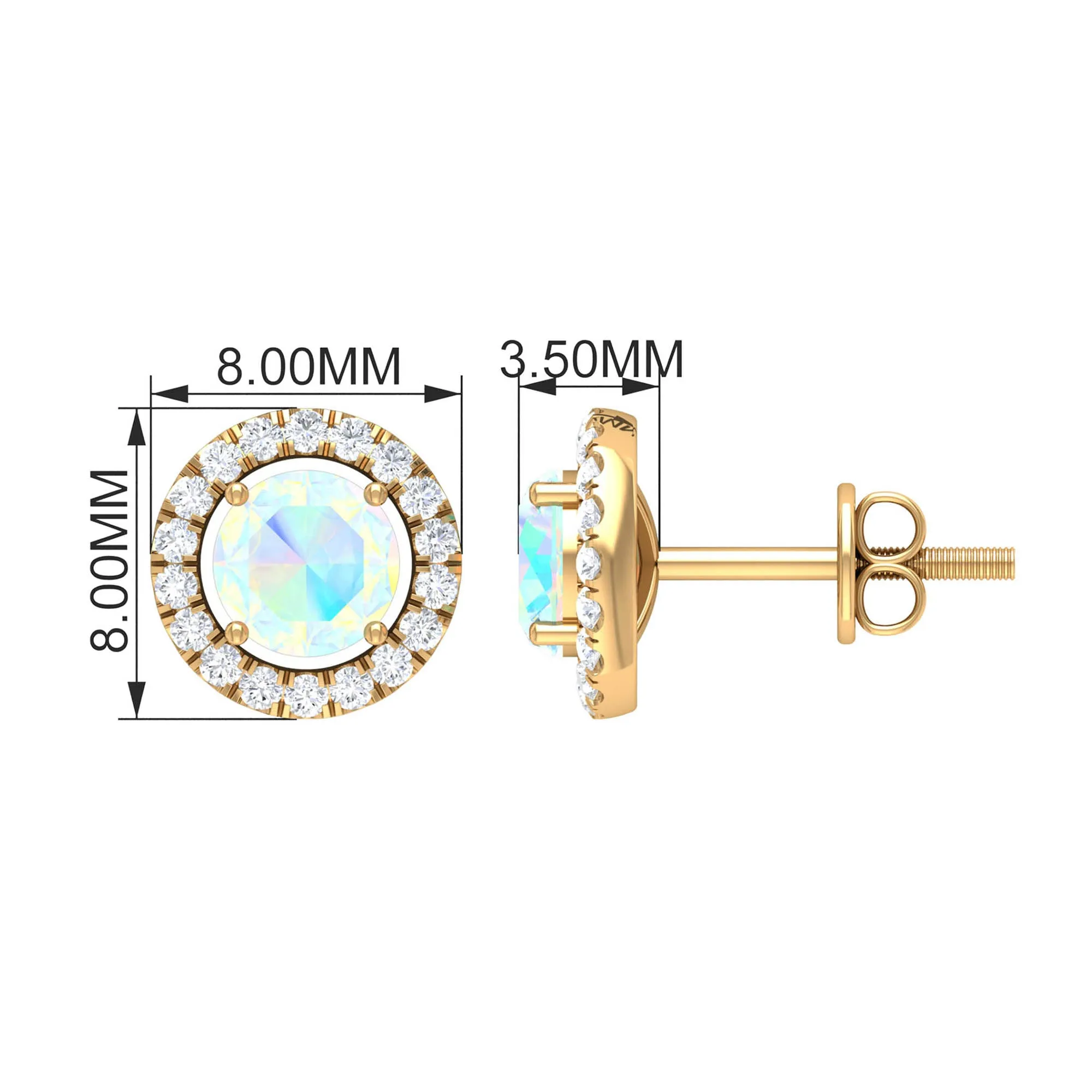 Round Ethiopian Opal and Diamond Halo Stud Earrings