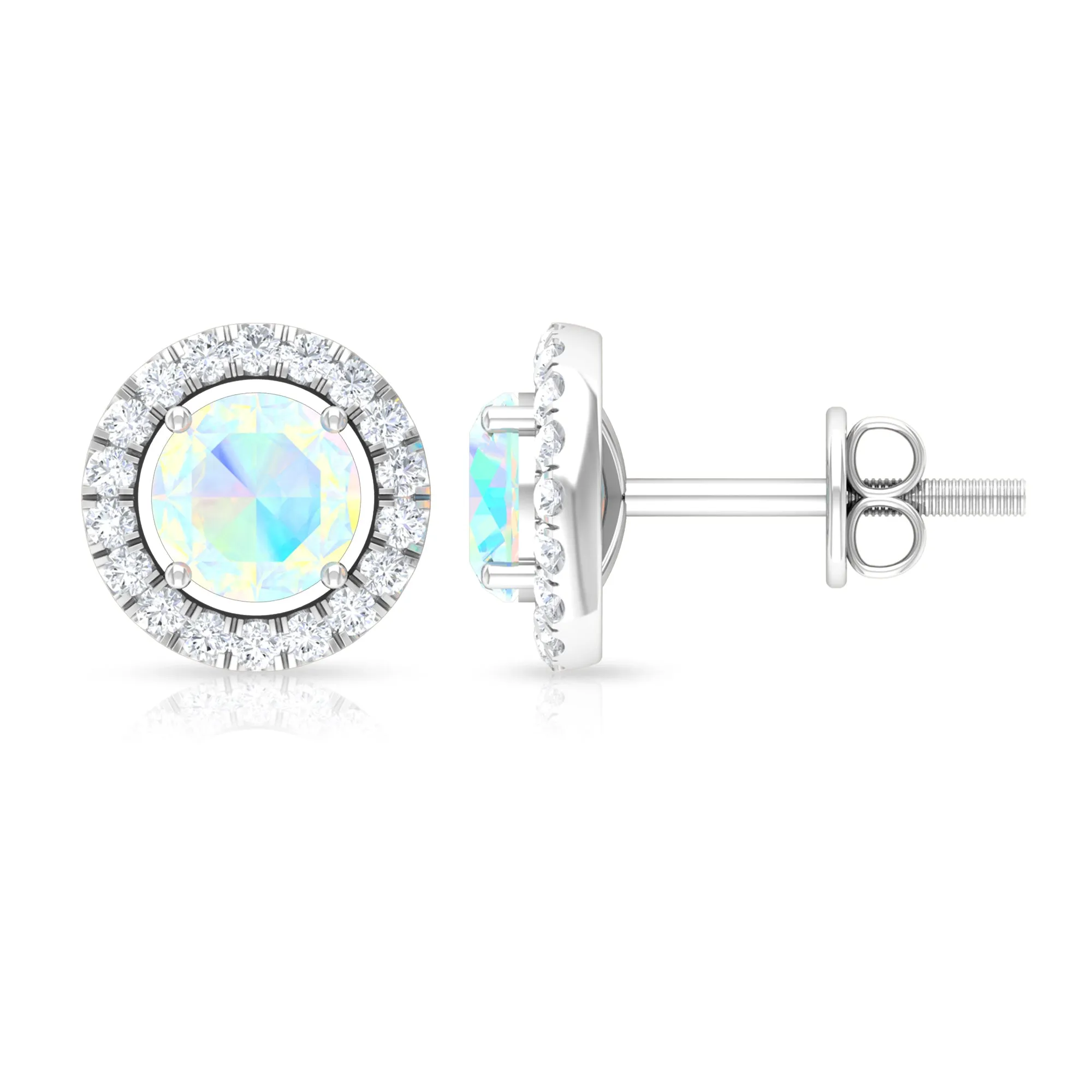 Round Ethiopian Opal and Diamond Halo Stud Earrings