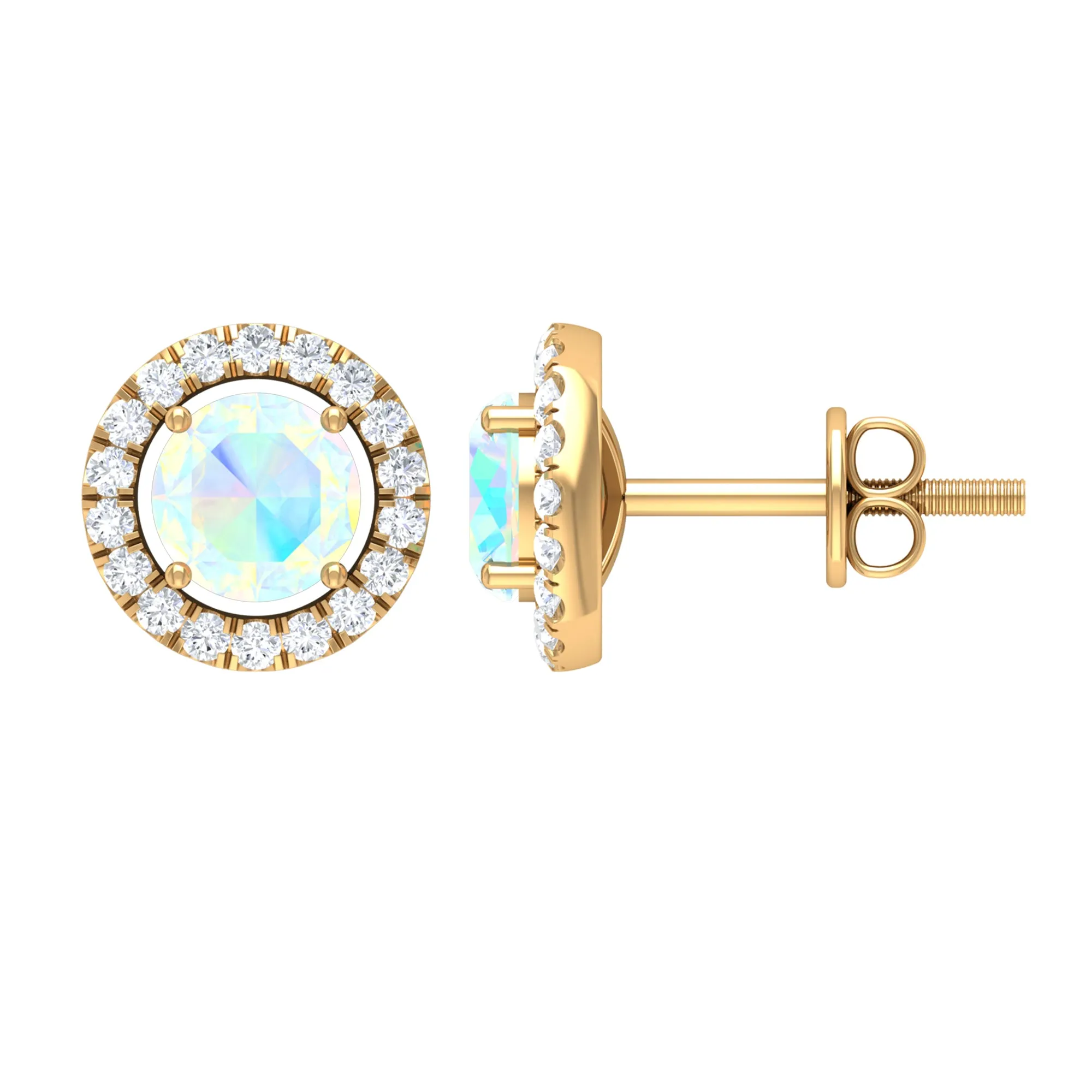 Round Ethiopian Opal and Diamond Halo Stud Earrings