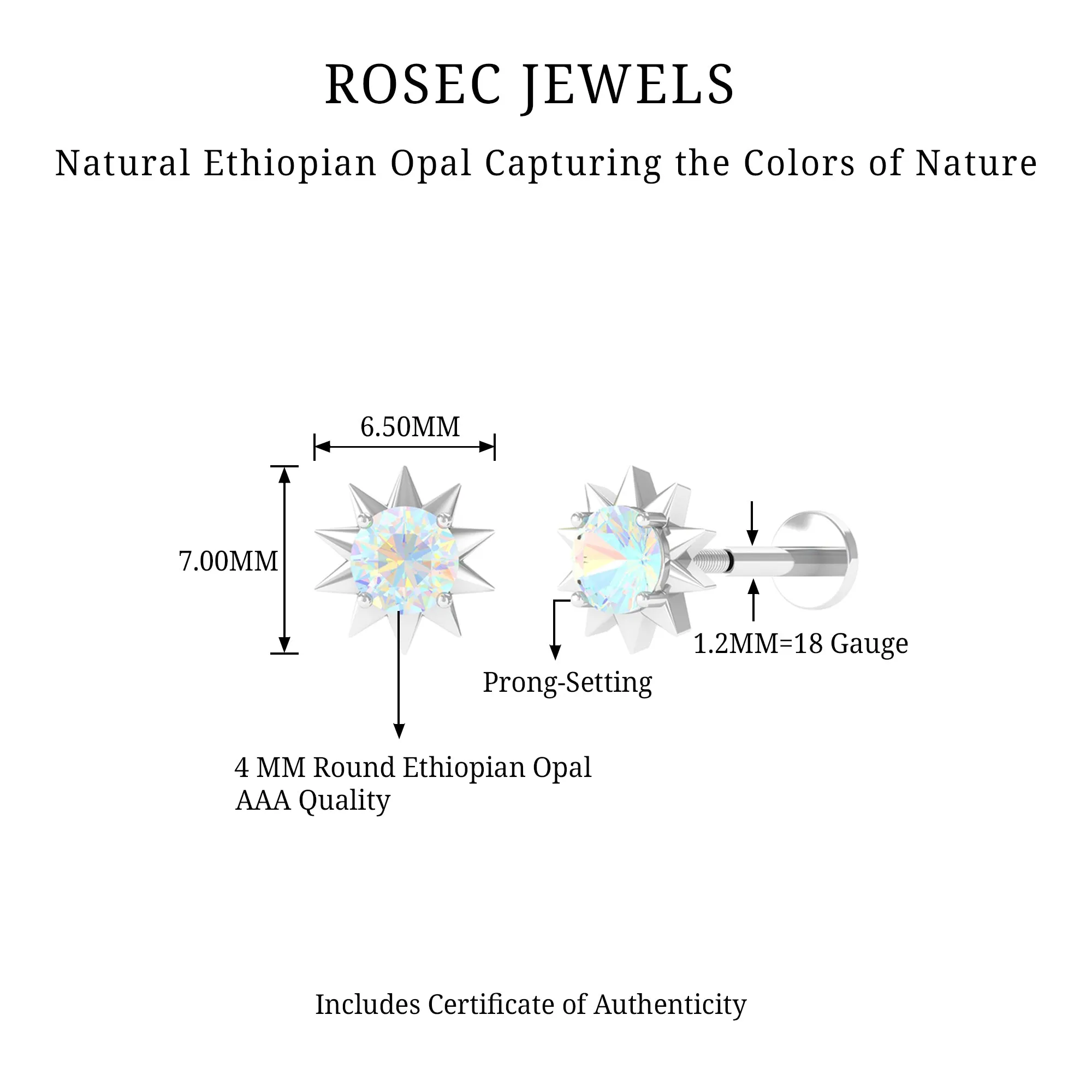 Round Ethiopian Opal Sunburst Helix Earring